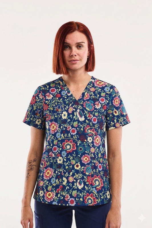 Medische tuniek met bloemenmotief