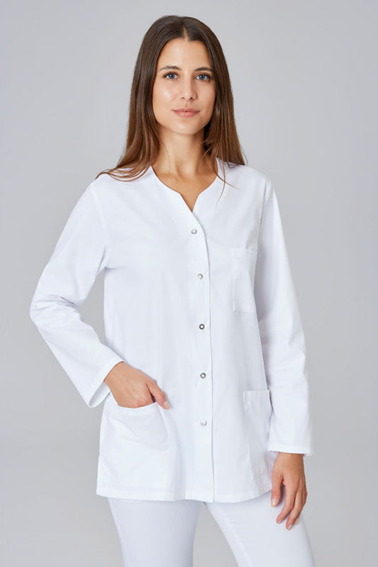 Witte medische blouse met lange mouwen voor dames