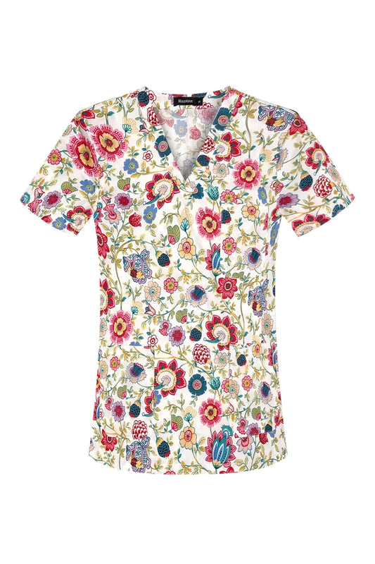 Medische blouse - Beige met bloemenprint
