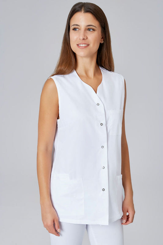 Witte mouwloze medische blouse voor dames