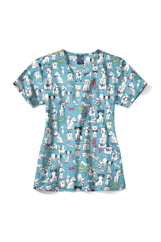 Medische blouse - Lichtblauw met dierenprint