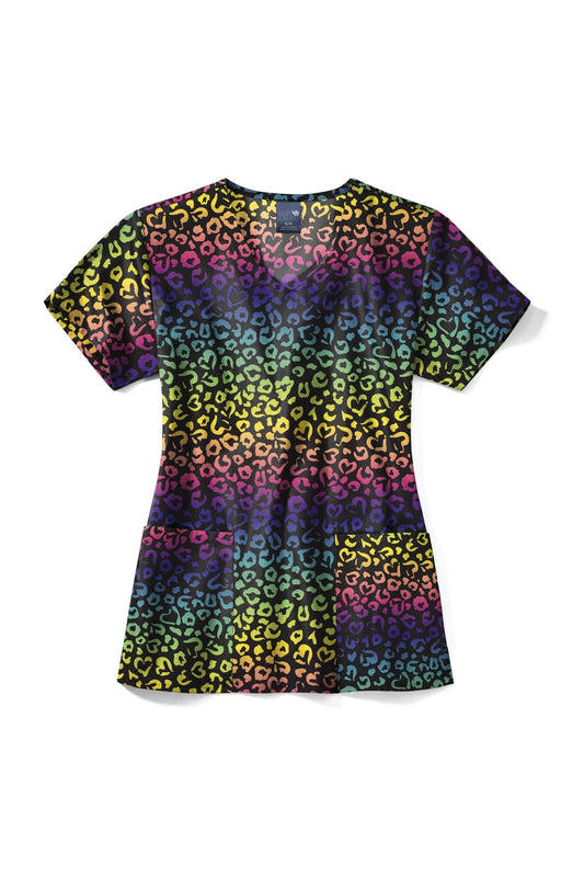 Medische blouse - Marineblauw met regenboogprint