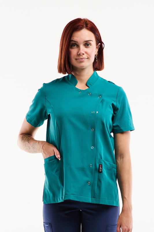 Medische damesblouse Aurelia – Stretch & ultrazacht - Turquoiseblauw