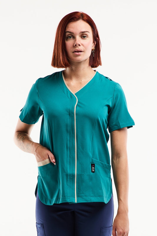 Medische damesblouse Serena – Stretch & ultrazacht - Turquoiseblauw