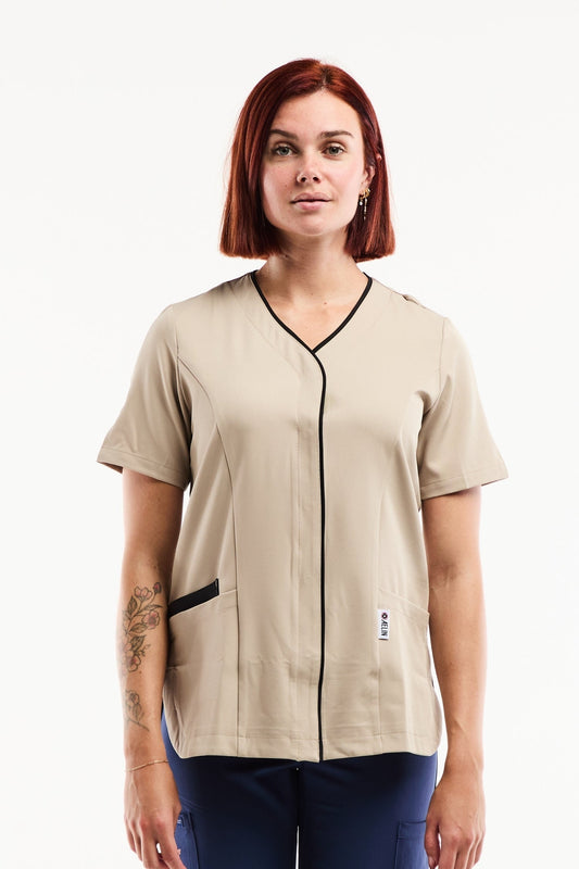 Medische damesblouse Serena – Stretch & ultrazacht - Zand