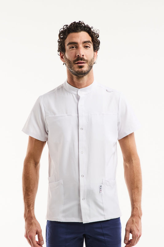 Medische herenblouse Noah – Stretch & ultrazacht - Wit