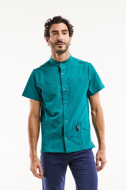 Medische herenblouse Noah – Stretch & ultrazacht - Turquoisegroen