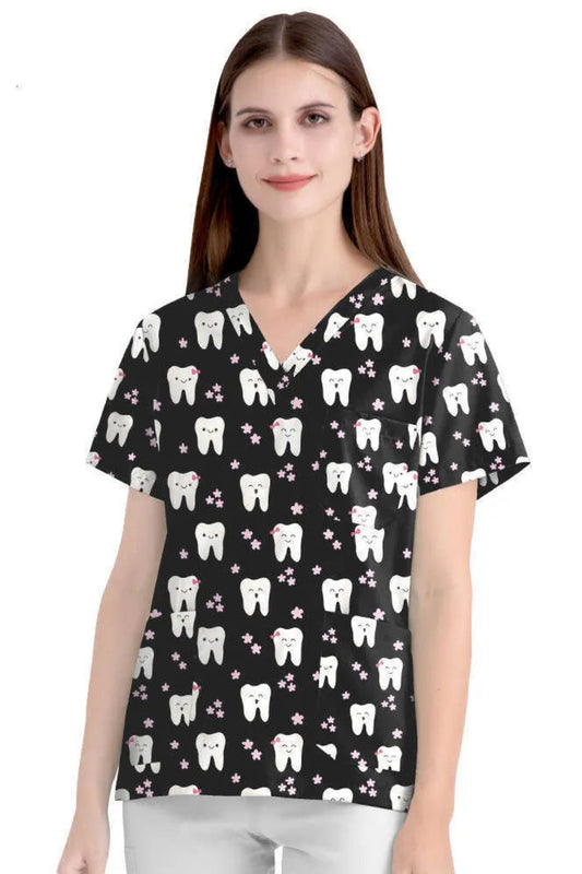 Medische blouse - Zwart met tandenprint