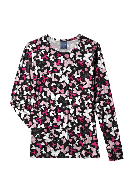 Medische blouse - Zwart met roze en witte vlinderprint