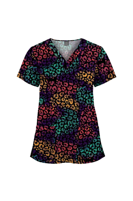 Medische blouse - Zwart met veelkleurige tijgerpootjes