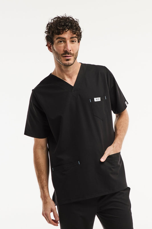 Medische blouse - Zwart, Slimfit - Heren