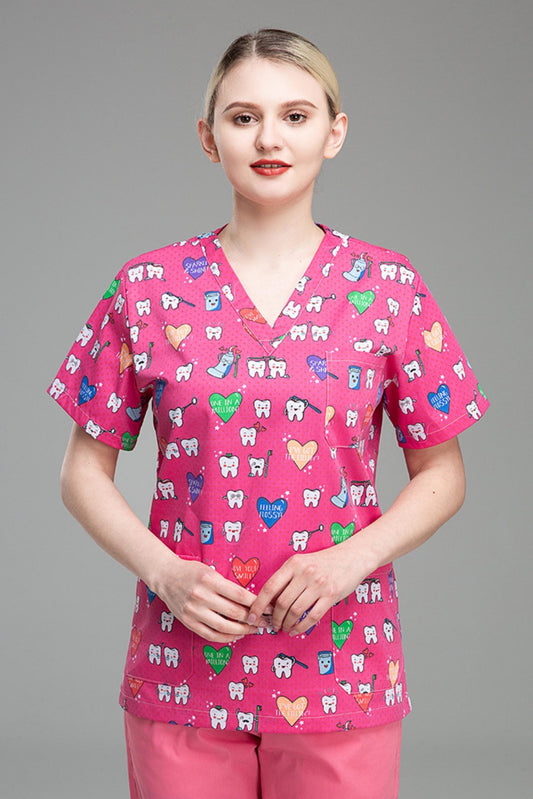 Medische blouse - Roze met tandenprint
