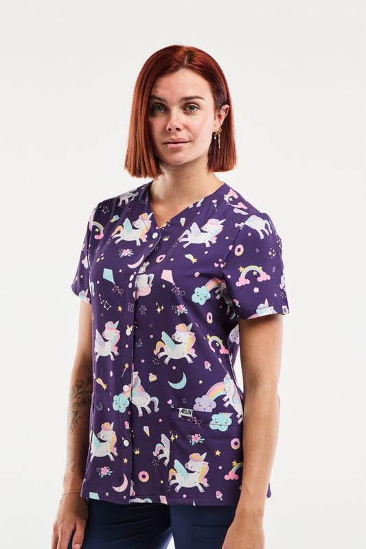 Medische stretchblouse - Dames - Magische motieven paars