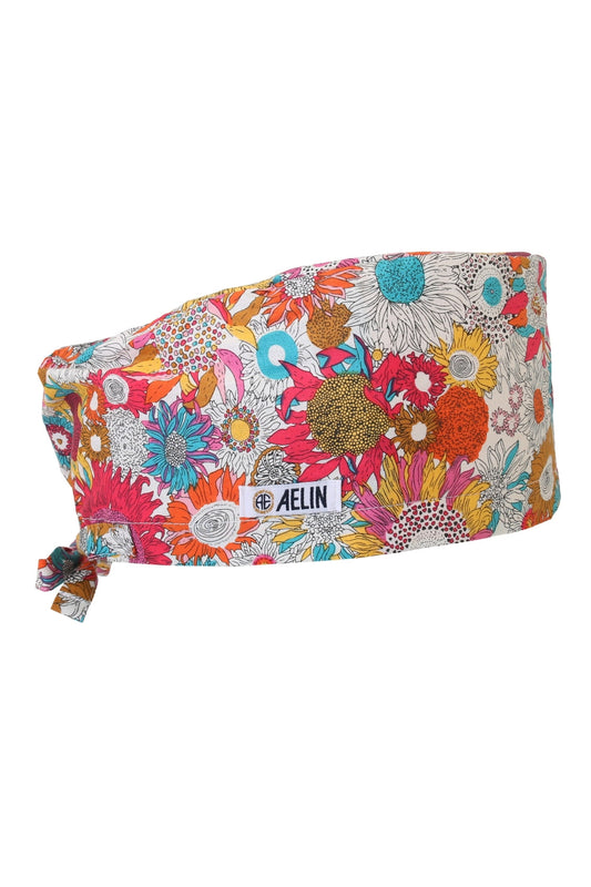 Chirurgische muts – Wit met bloemenprint – Bedekkend