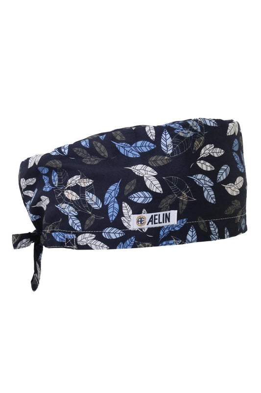 Chirurgische muts – Donkerblauw met bladerprint – Bedekkend