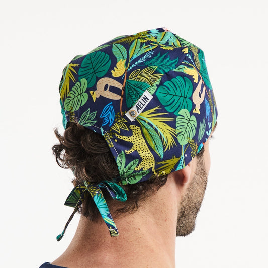 Chirurgenmuts – Marineblauw met bladerprint – Kort haar