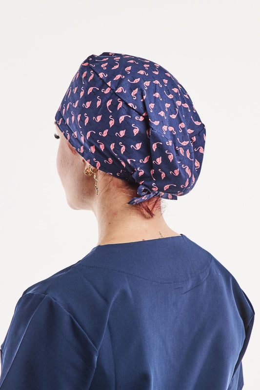 Chirurgenmuts – Marineblauw met flamingoprint – Bedekkend