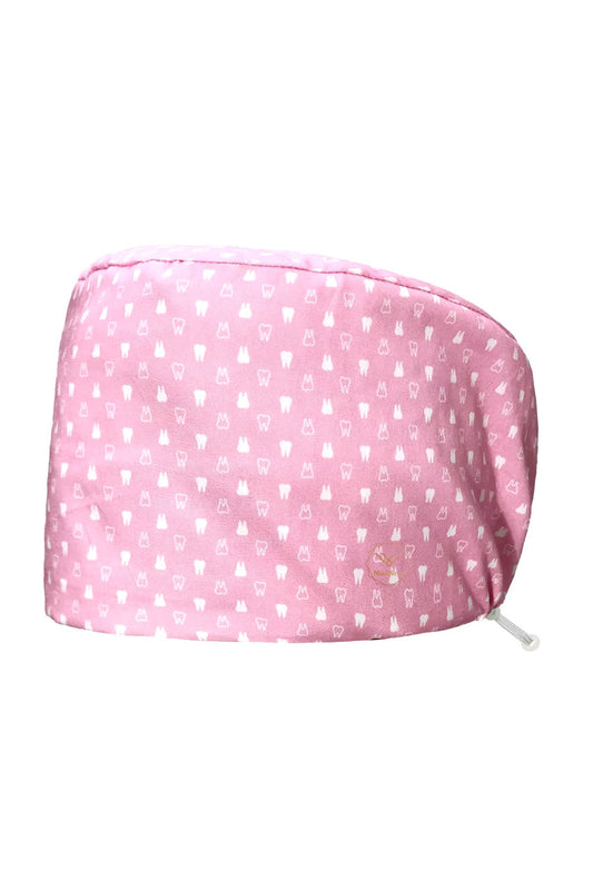 Tandartsmuts – Roze met tandmotief - Lang haar
