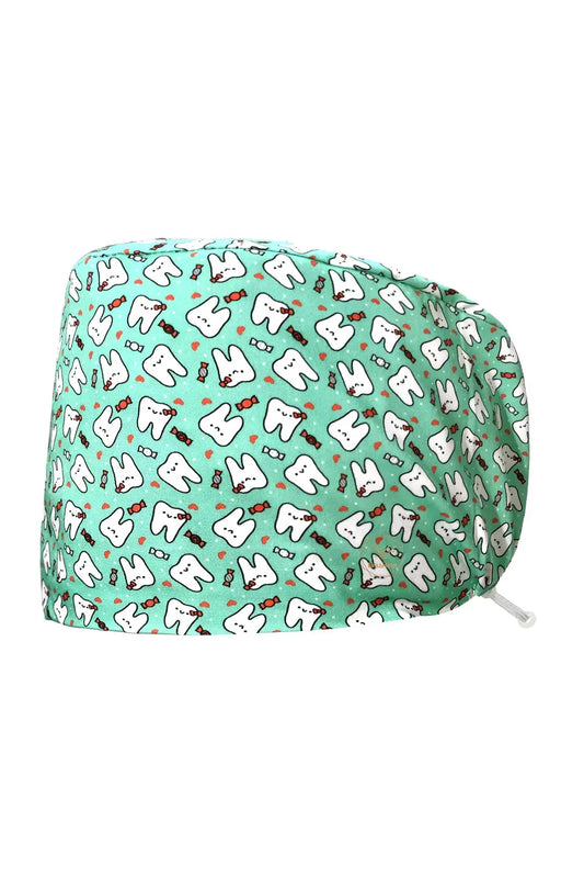 Tandartsmuts – Turquoisegroen met tandmotief – Lang haar