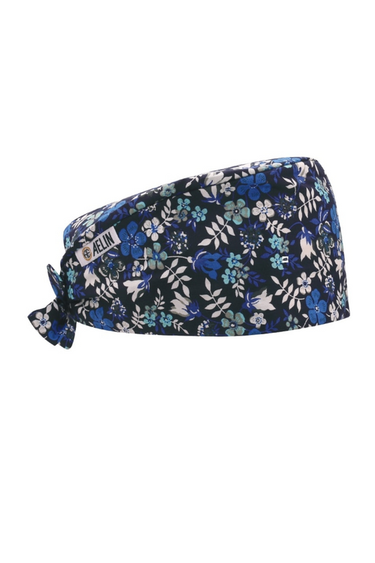 OK-muts – Marineblauw met bladerprint – Kort haar