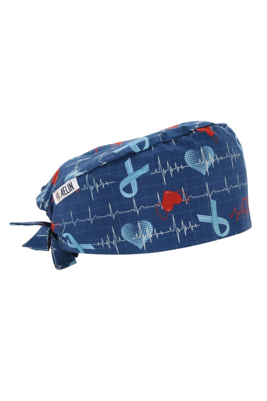 Verpleegkundigenmuts - Blauw met ECG-print - Kort haar