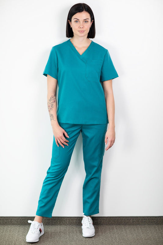 Medfit - Medische set blouse en broek - Unisex - Pauwblauw