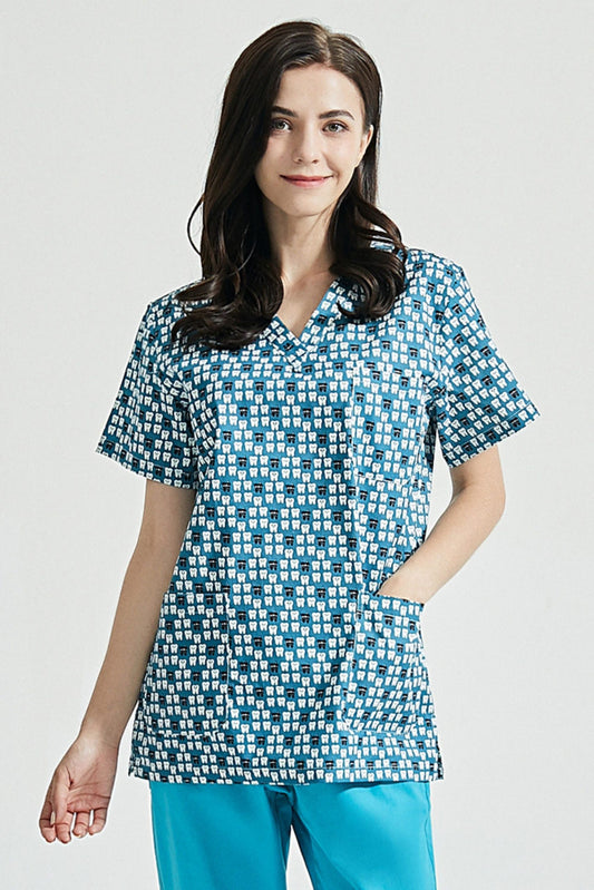 Tandartstuniek - Blauw met tandmotieven