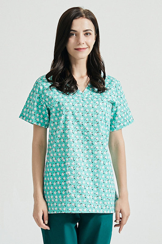 Tandartstuniek - Turquoisegroen met tandmotieven