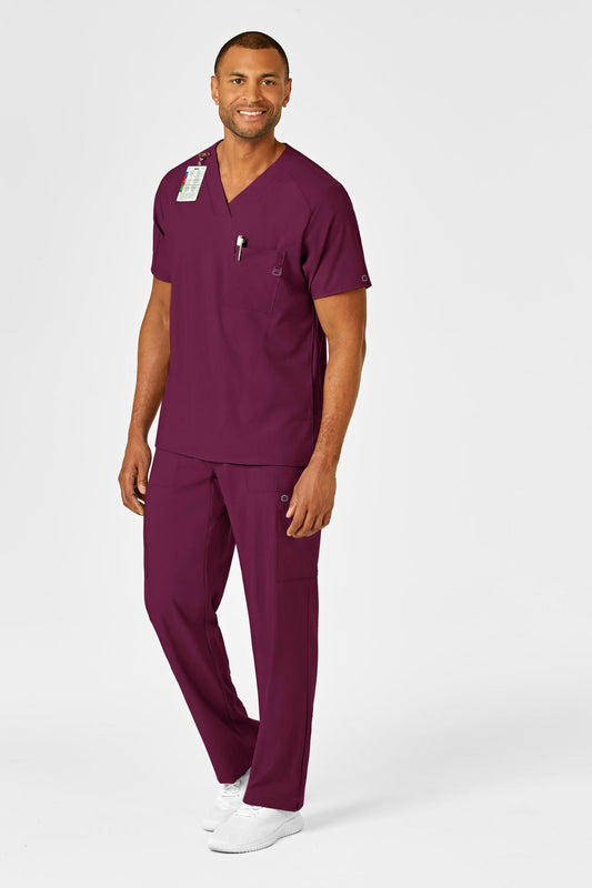 Complete bordeaux medische set voor heren met top met V-hals en bijpassende broek