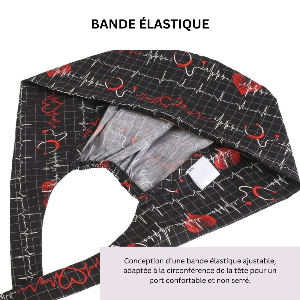 Calot chirurgien – Bleu marine imprimé feuilles – Cheveux courts