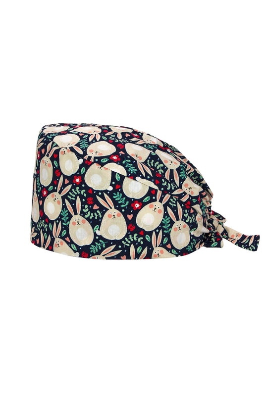 Calot de bloc tissu à motifs – Bleu marine à motif Lapins et Fleurs