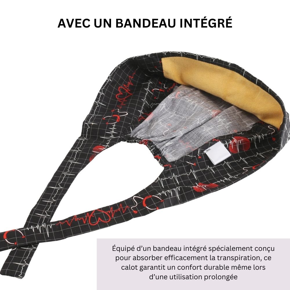 Calot chirurgien – Bleu marine imprimé feuilles – Cheveux courts