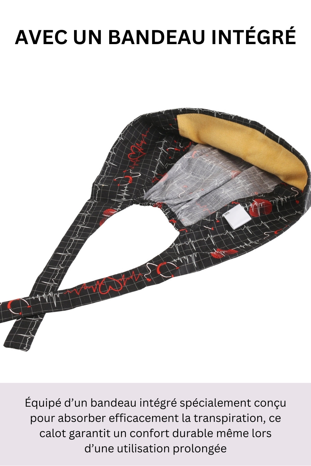 Calot médical – Noir avec motif floral – Cheveux courts