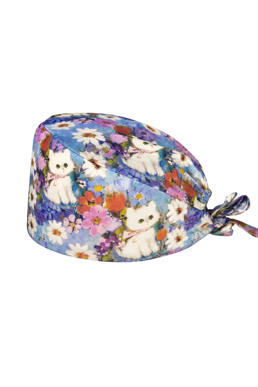 Calot médical multi-couleurs imprimé fleurs et chats