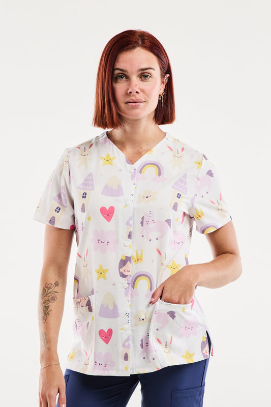 Medische stretchblouse - Dames -  Eenhoorns & regenbogen