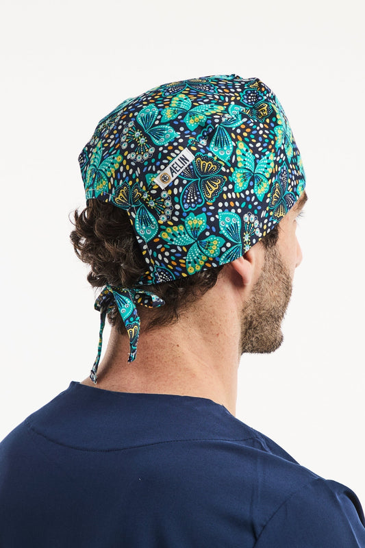 Calot chirurgien dentiste – Bleu marine imprimé papillons - Cheveux courts