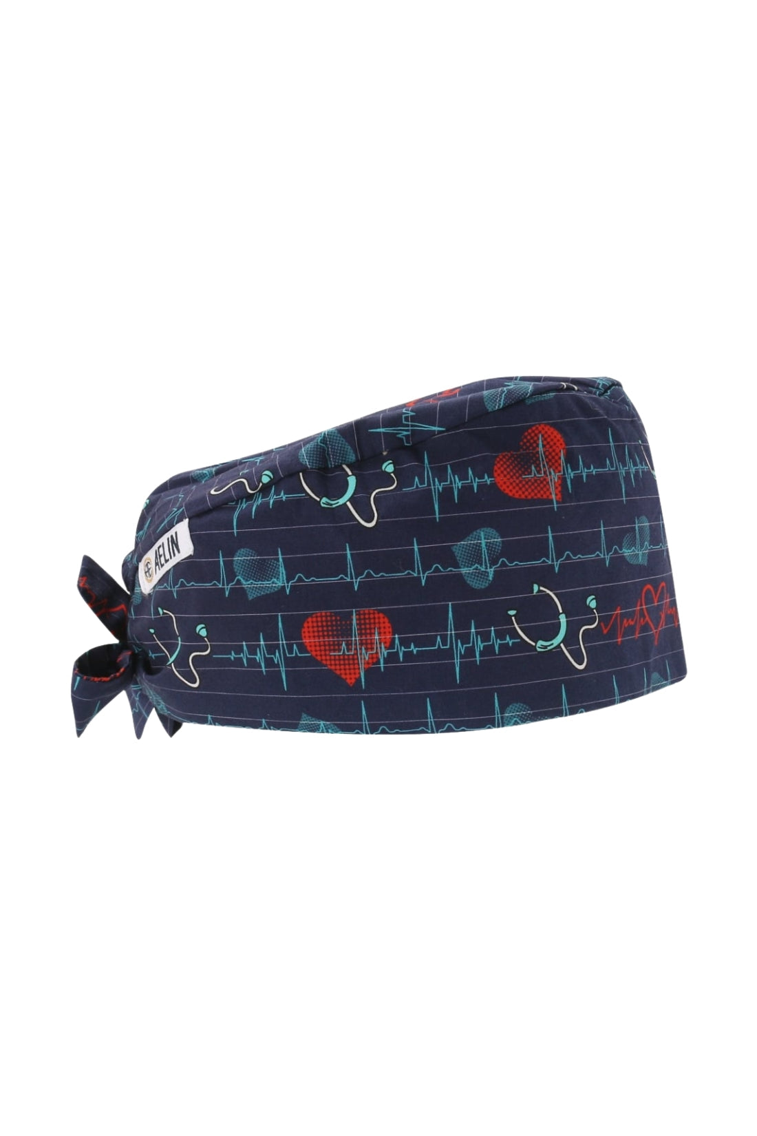Calot médical – Bleu marine imprimé stéthoscope – Cheveux courts