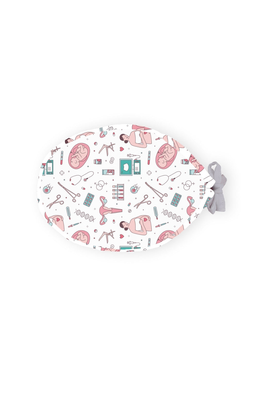Calot médical Aelin rose clair avec motifs de gynécologie sur un plateau blanc