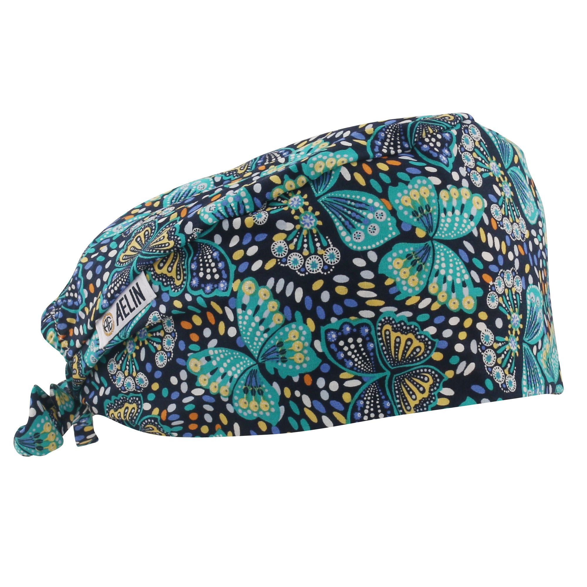 Calot chirurgien – Bleu marine imprimé papillons – Cheveux courts